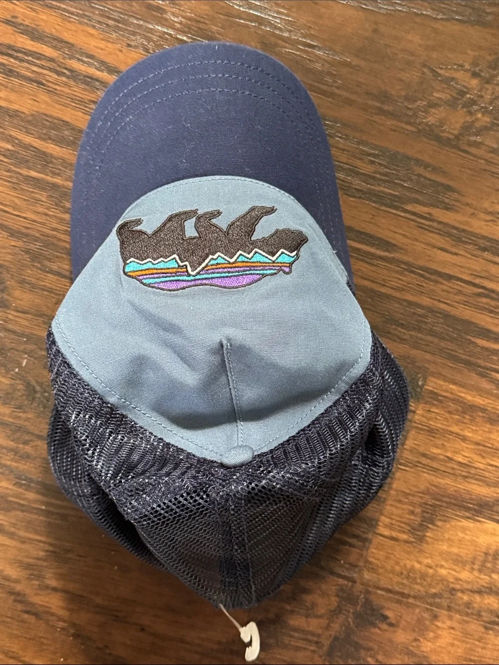 Patagonia Two-Tone Bear Patch Mesh Trucker Hat - Light Blue & Navy - Picture 7 of 7